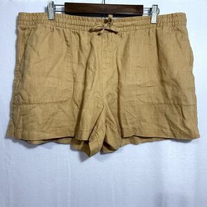 Garnet Hill 100% Linen Mustard Yellow Coastal Pull On 4" Inseam Shorts Womens 18